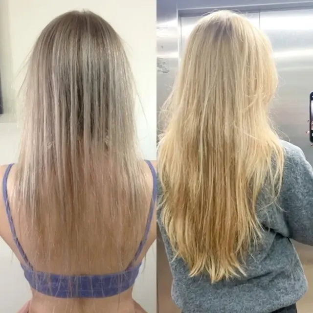 Before and after from behind, thin hair grown fuller and longer