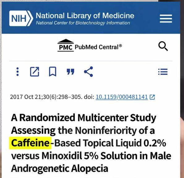 PubMed Central listing: caffeine-based topical liquid versus minoxidil 5%